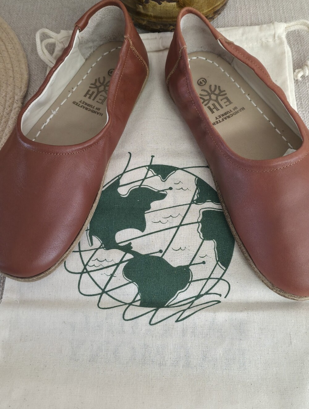 Handmade Leather Women's Brown Ballet Flats, Size 41 NIB